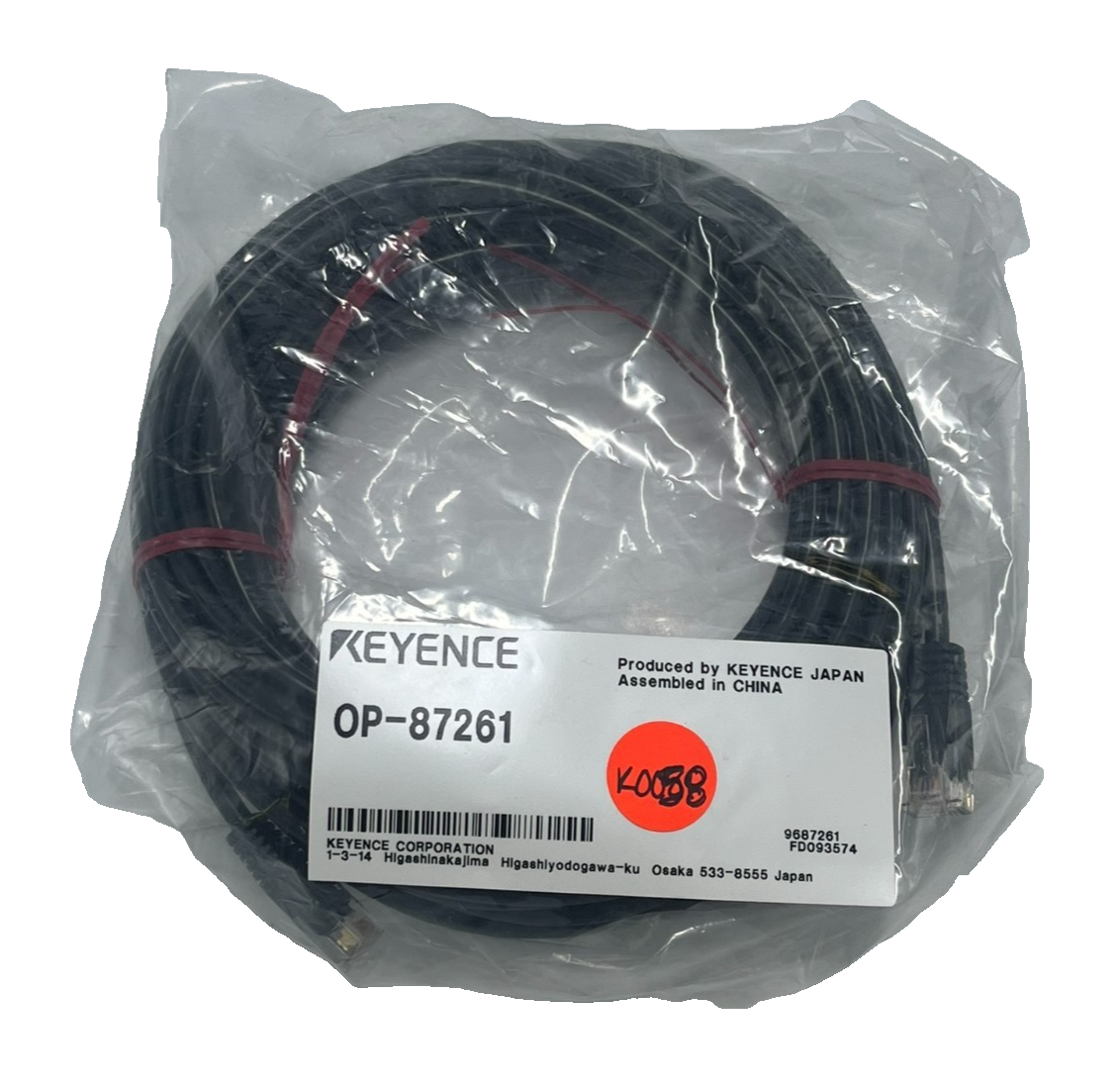 Used KEYENCE OP-87261 Industrial Ethernet Cable 2M M12 4-Pin D-Code to RJ45 IP67