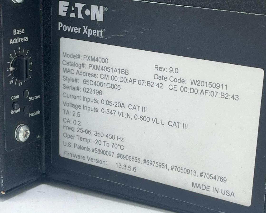 Used Eaton PXM4051A1BB Power Xpert Meter 4000 Rev 9.0 Firmware 13.3.5.6 LIGHT DAMAGE