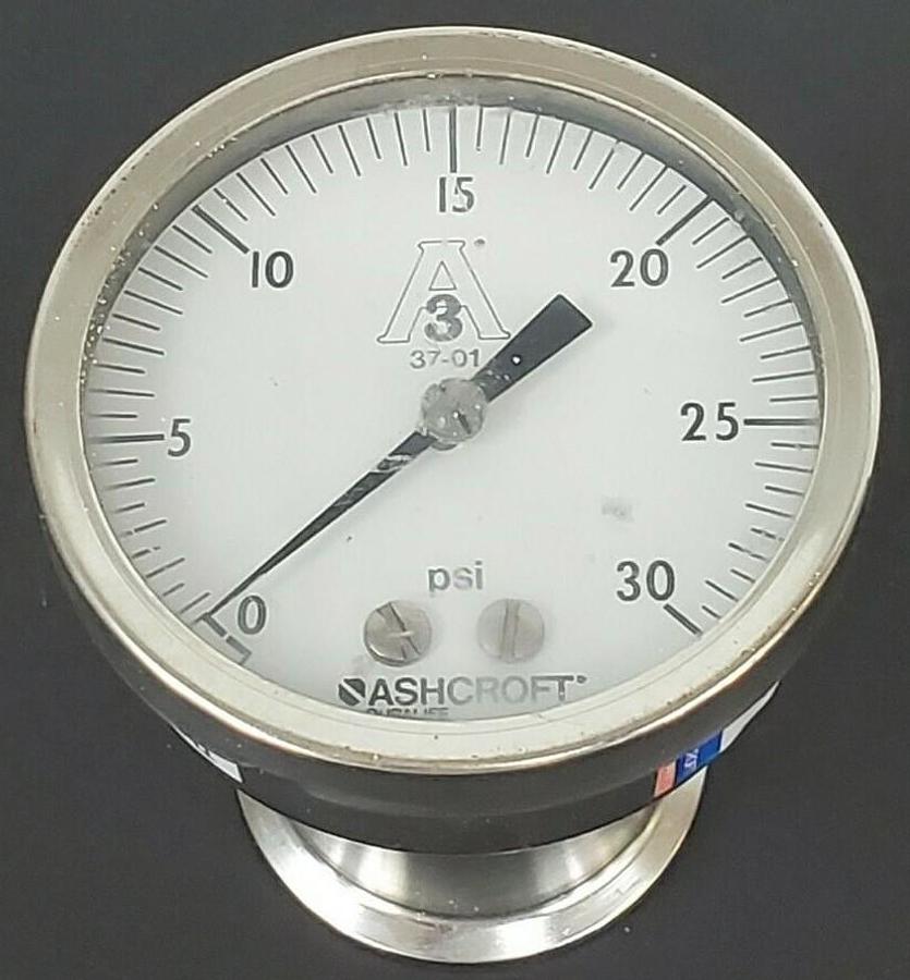 Used ASHCROFT A3 37-01 PRESSURE GAUGE, 0-30PSI, G250-2456-B, 250-2990