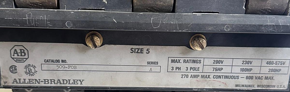 Used ALLEN BRADLEY 509-FOB /A SIZE 5 STARTER 509FOB