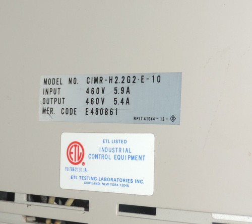 Used SAFETRONICS CIMR-H2.2G2-E-10 DRIVE 460V MFR. CODE E480861, CIMRH22G2E10
