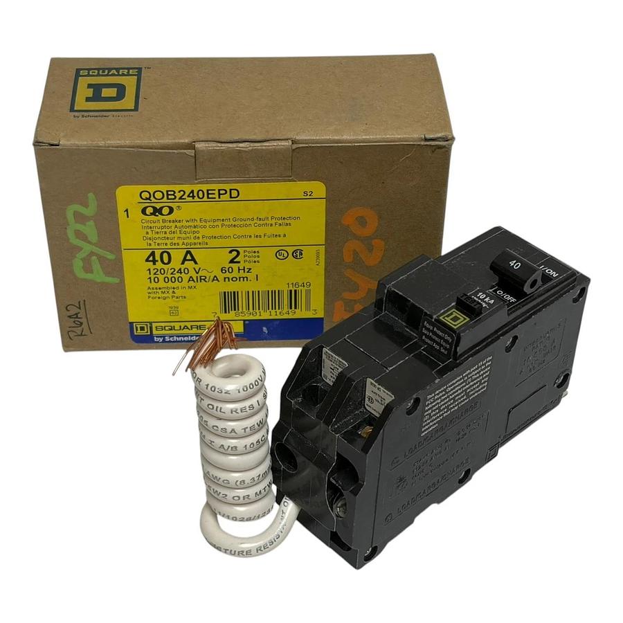 Square D QOB240EPD 40A 2 Pole 120/240V Ground Fault Equipment Protection Breaker