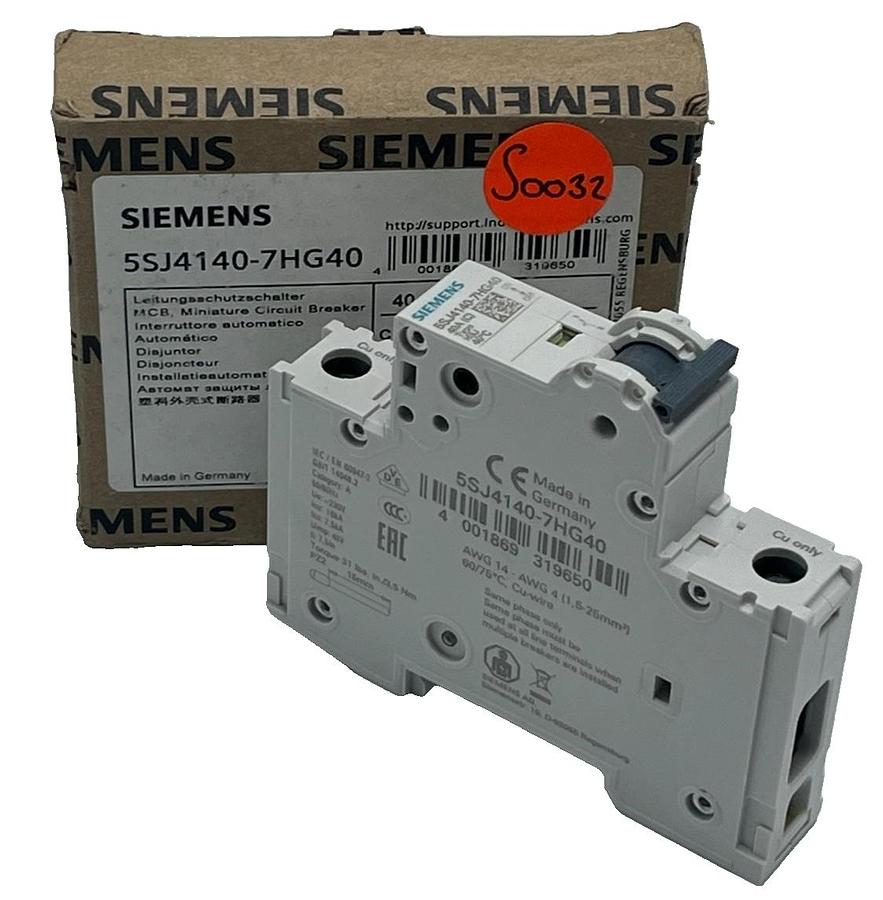 Used Siemens 5SJ4140-7HG40 Miniature Circuit Breaker 40A 1P C-Curve 240VDC/AC UL 489