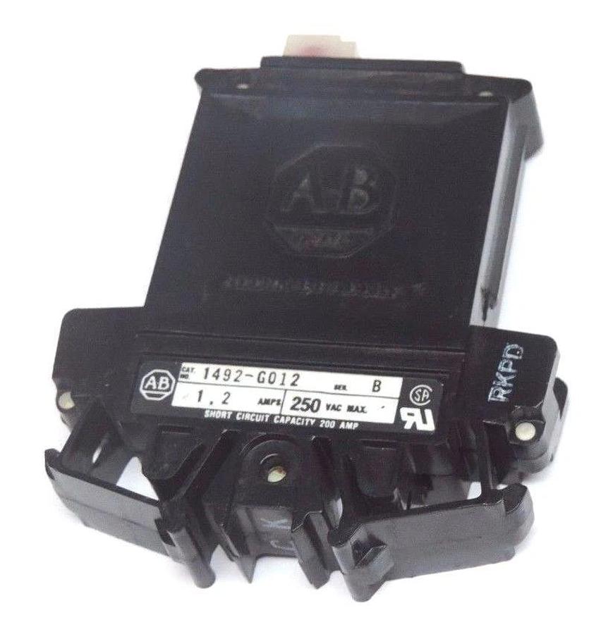 Used ALLEN BRADLEY 1492-G012 CIRCUIT BREAKER 1.2AMP 1POLE 250VAC, 1492G012, SER. B