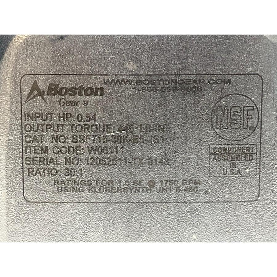 Used Boston Gear SSF715-30K-B5-JS1 Stainless Steel Right Angle Gear Reducer 30:1 New