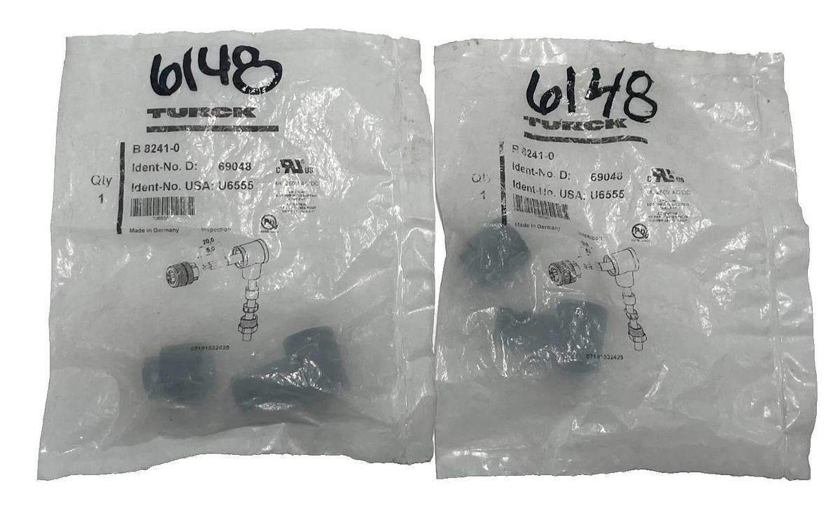 Used (2) TURCK B8241-0 M12 Female Right Angle Connector 4Pin Field Wireable Eurofast
