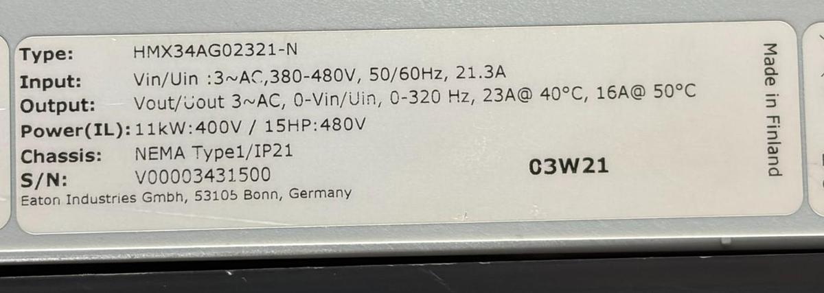 Used Eaton HMX34AG02321-N H-Max VFD 15HP 21.3A 380-480V Variable Frequency Drive