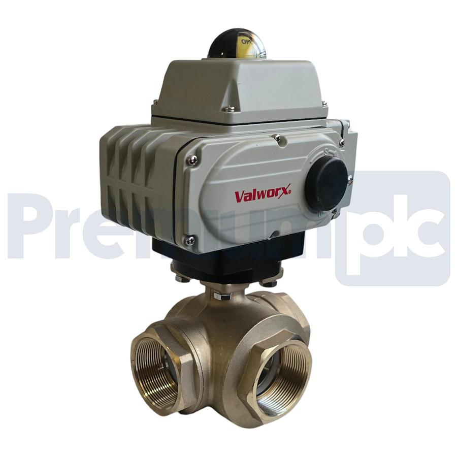 Used VALWORX 567916A 2" ELECTRIC ACTUATED 3-WAY BRASS T-DIVERTER VALVE 110VAC 561862A