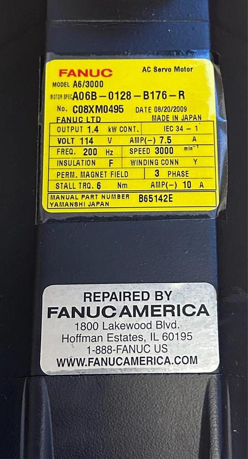 Refurbished FANUC A06B-0128-B176 A6/3000 AC SERVO MOTOR 1.4kW 7.5A A06B-0128-B176-R REP