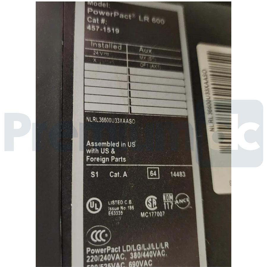 Schneider PowerPact LR 600 Circuit Breaker LRL36600U33X-AASO w/MicroLogic 3.3S