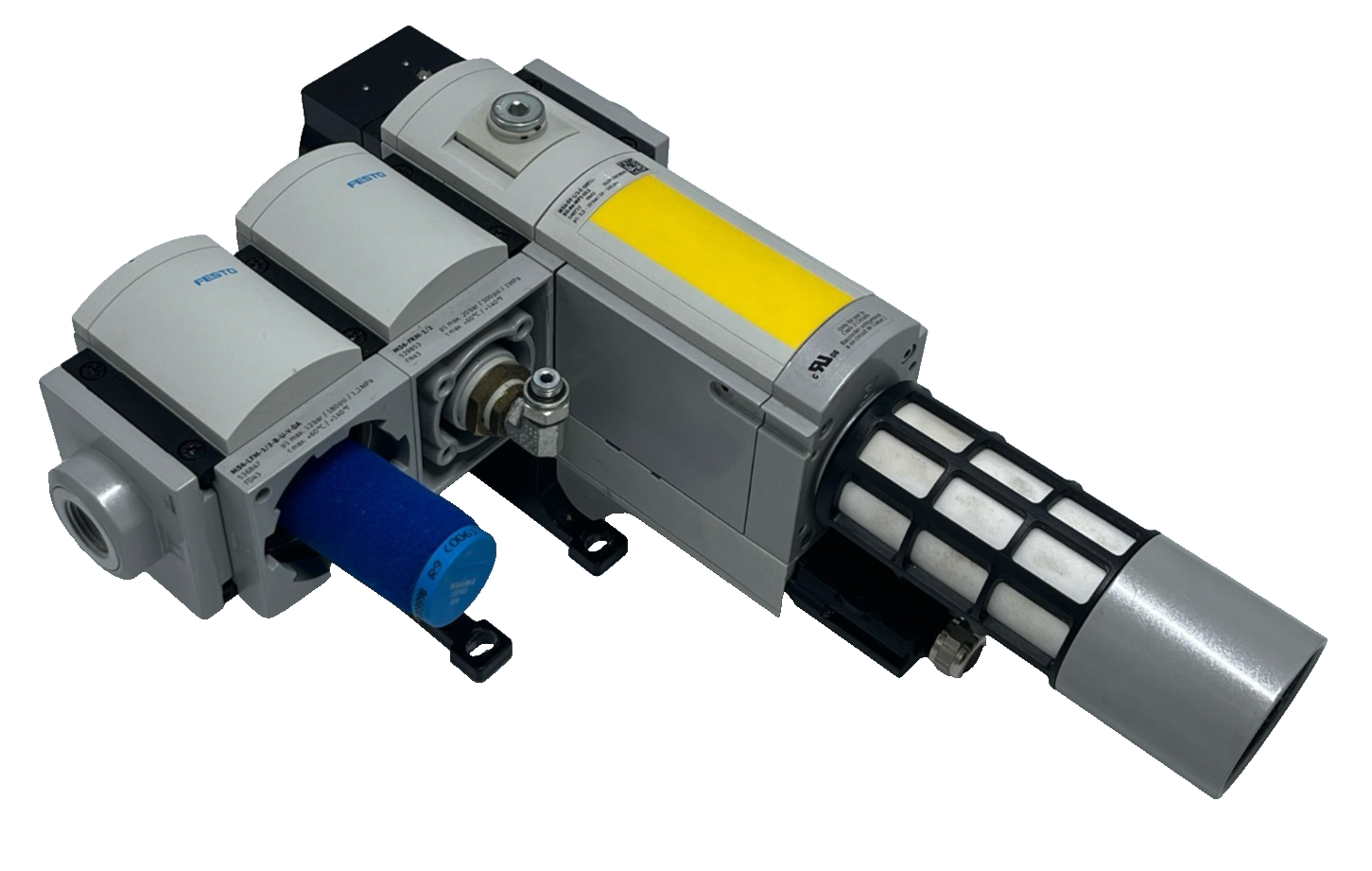 Used Festo MS6 Pneumatic Assembly: MS6-SV-1/2 Safety Valve + MS6-LFM Filter + MS6-FRM