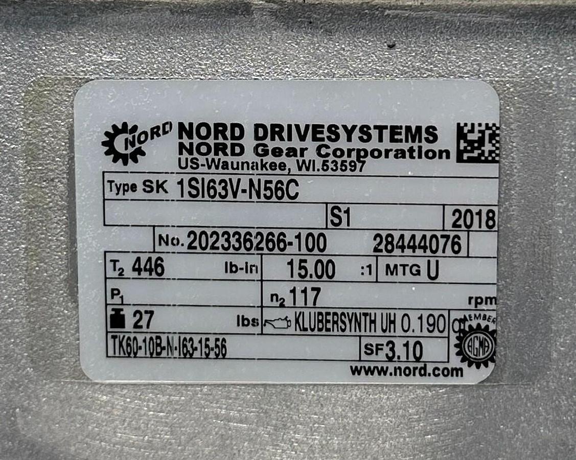 Used NORD SK 1SI3V-N56C / SK1SI3VN56C FLEXBLOC UNIVERSAL WORMGEAR 15:1 RATIO NSMP