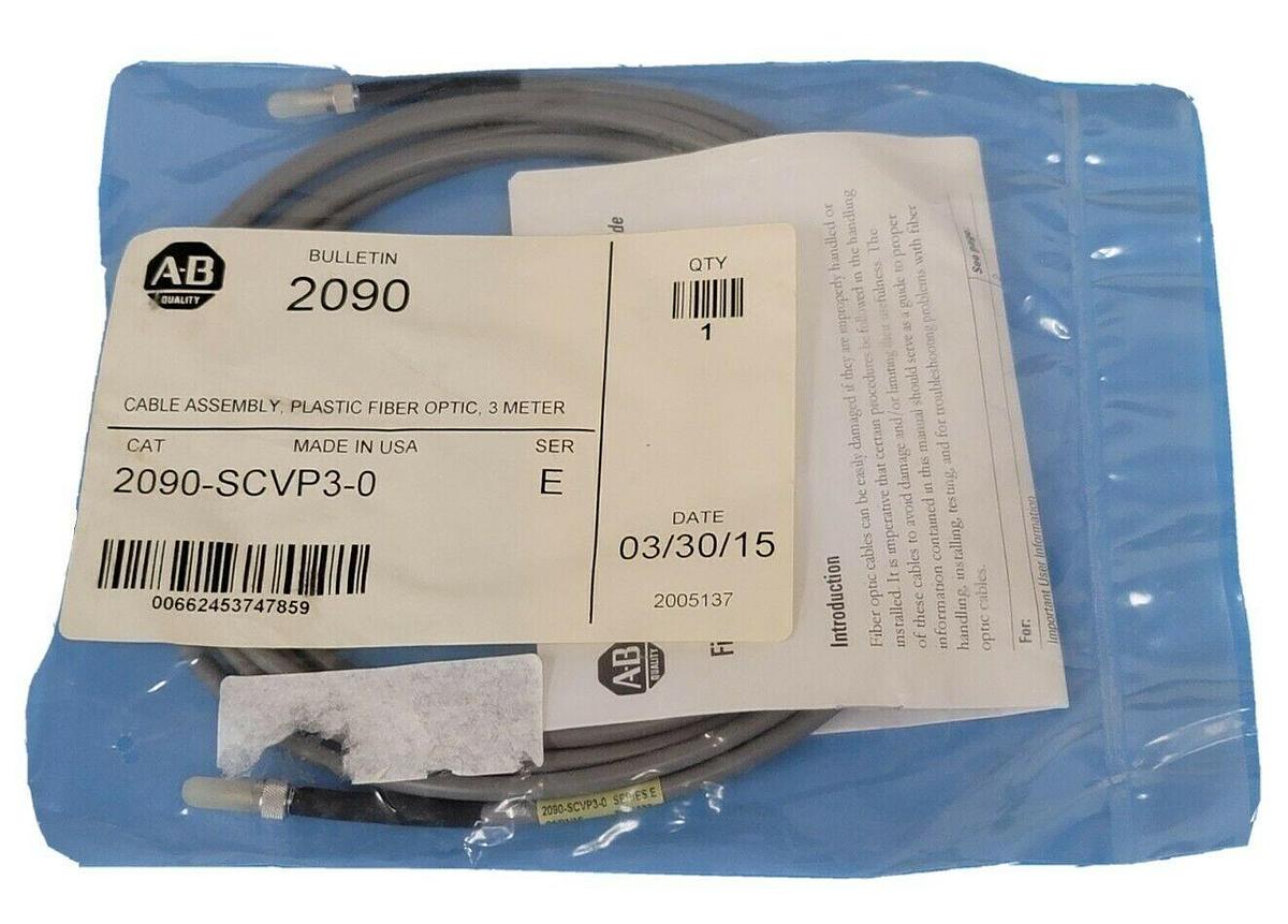 Used NEW ALLEN BRADLEY 2090-SCVP3-0 SER. E CABLE ASSEMBLY, PLASTIC FIBER OPTIC 3M