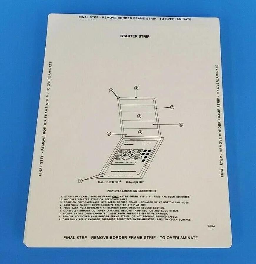 Used (50) NEW HAZARD LABEL ADVISORIES, INC. HAZ-COM:RTK O'LAM 1-40094 LABELS 1-494