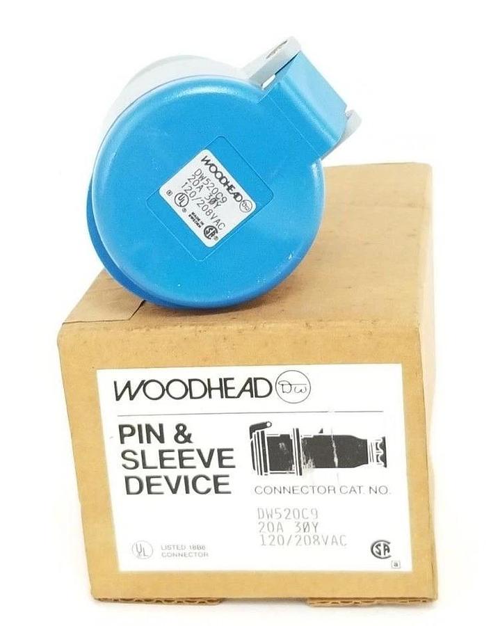 Used NIB WOODHEAD PIN & SLEEVE DEVICE CONNECTOR CAT. NO. DW520C9, 20A, 120/208VAC