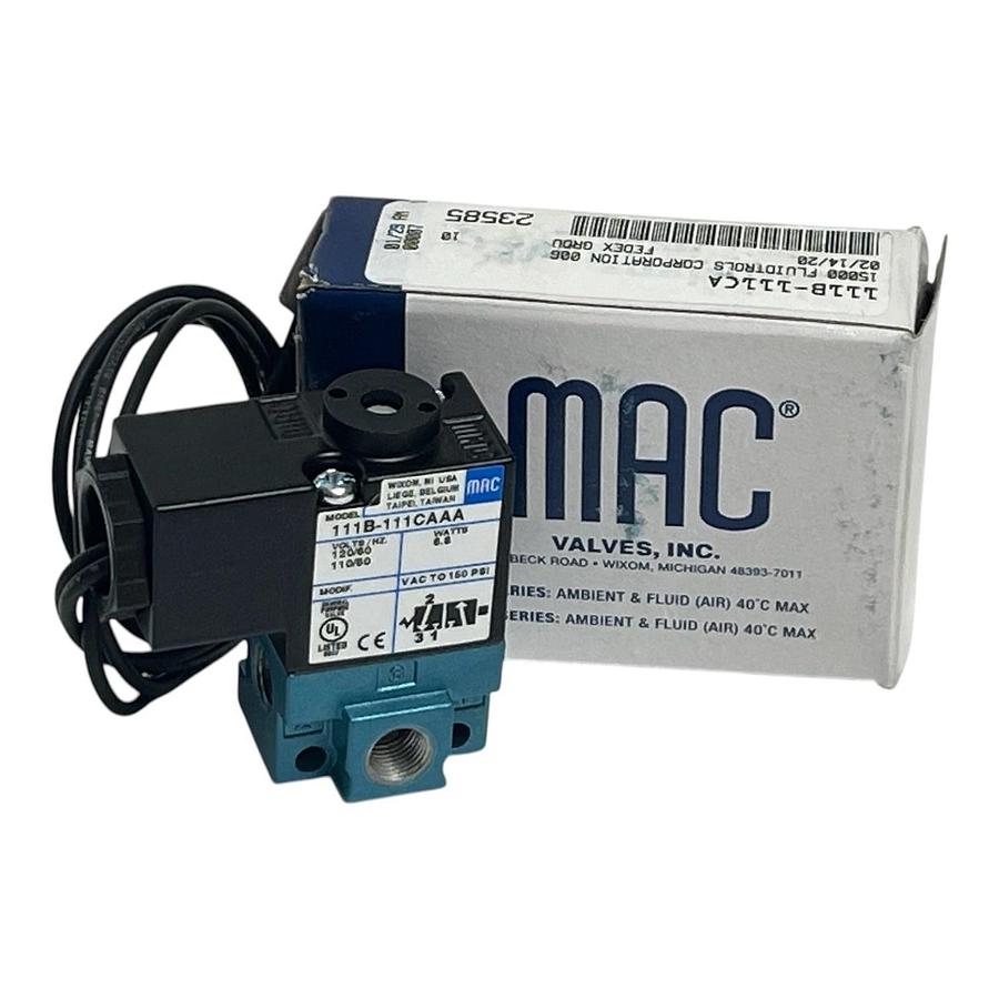 MAC Valves 111B-111CA Pneumatic 3-Way Solenoid Valve 100 Series New Surplus