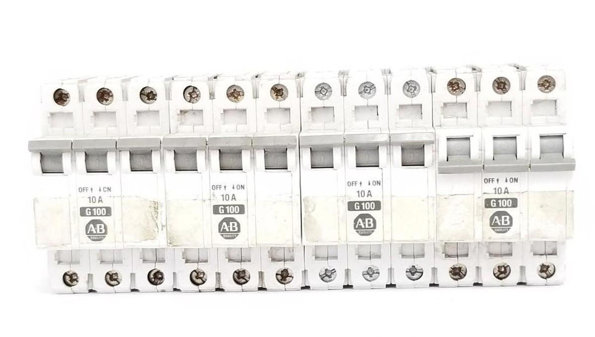 Used LOT OF 4 ALLEN BRADLEY 1492-CB-3-G-100 CIRCUIT BREAKERS SER. B, 10A, 3-POLE