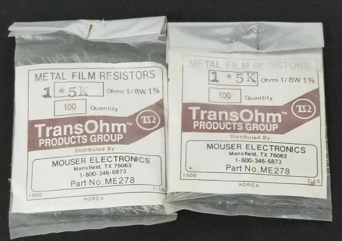 Used LOT OF 200 NEW MOUSER ELECTRONICS ME278 METAL FILM RESISTORS 1*5K OHMS, 1/8W 1%