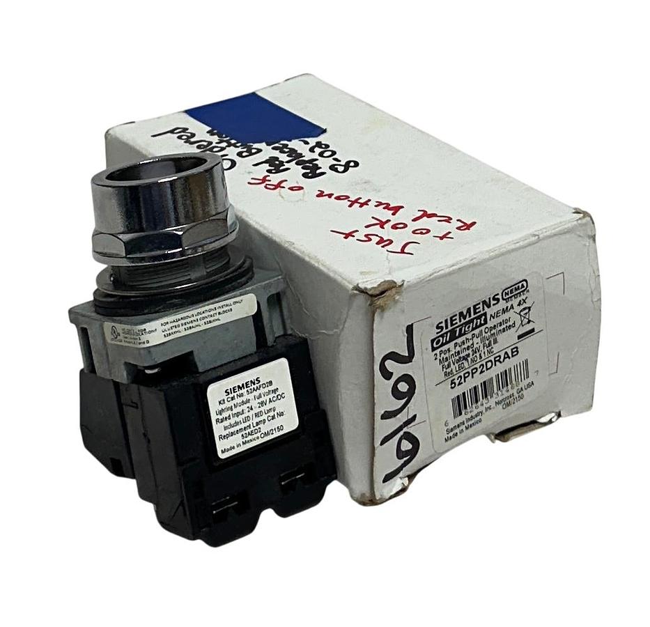 Used SIEMENS 52PP2DRAB Oil Tight PUSH-PULL OPERATOR PUSH BUTTON 24V RED 2-POS NSMP *