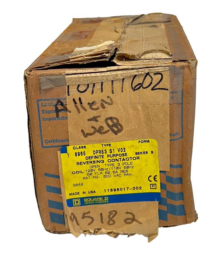 Used NEW SQUARE D 8965-DPR53-S1-V02 / 8965DPR53S1V02 REVERSING CONTACTOR 600VAC NSMP