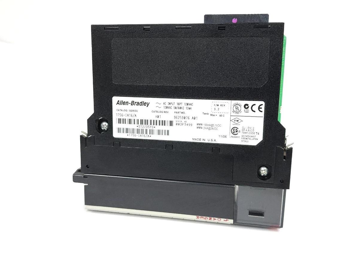 Used ALLEN BRADLEY 1756-IA16/A CONTROLLOGIX INPUT MODULE CAT REV. H01 F/W: 3.2