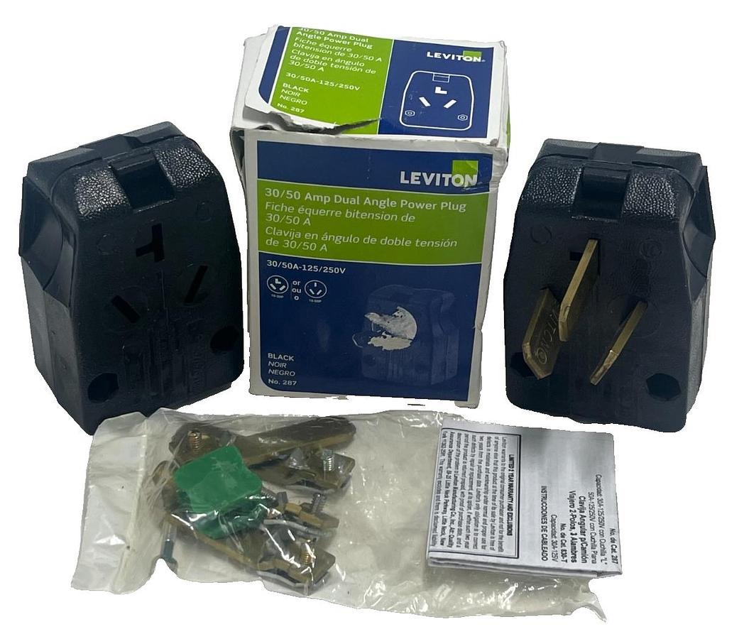 Used 2 Leviton 287-T 30/50A 125/250V Dual Power Angle Plug NEMA 10-30P 10-50P Non-GND