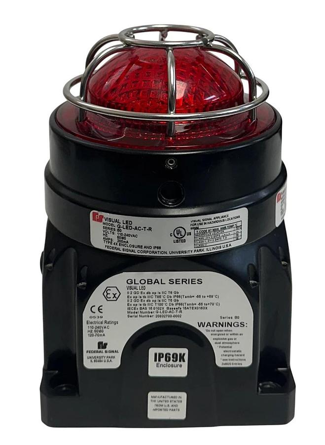 Used FEDERAL SIGNAL G-LED-AC-T-R / GLEDACTR GLOBAL SERIES LED LIGHT RED 110-240V USNP
