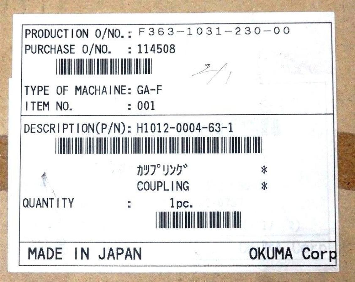 Used NIB OKUMA H1012-0004-63-1 COUPLING GA-36F, H10120004631, SFS-08G-T030RR