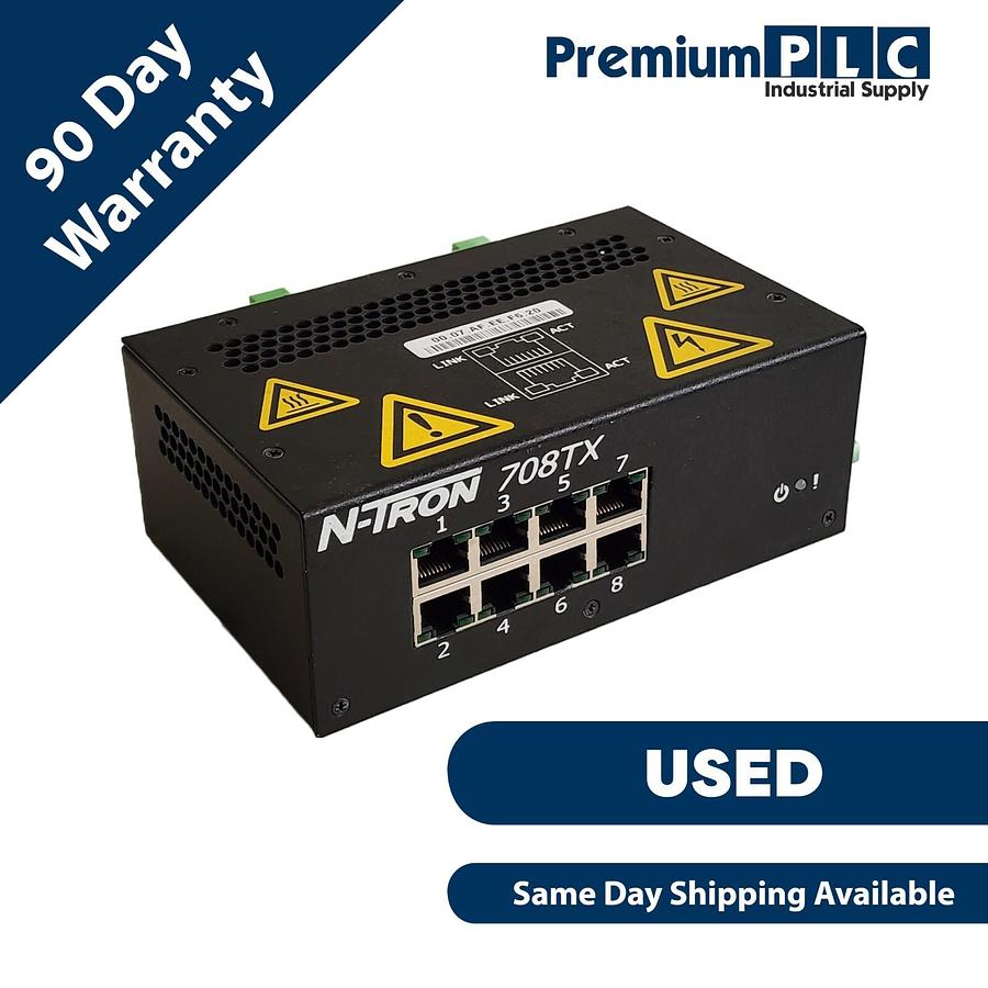 Used RED LION N-TRON 708TX INDUSTRIAL ETHERNET SWITCH 8-PORT 110/100BaseTX RJ-45