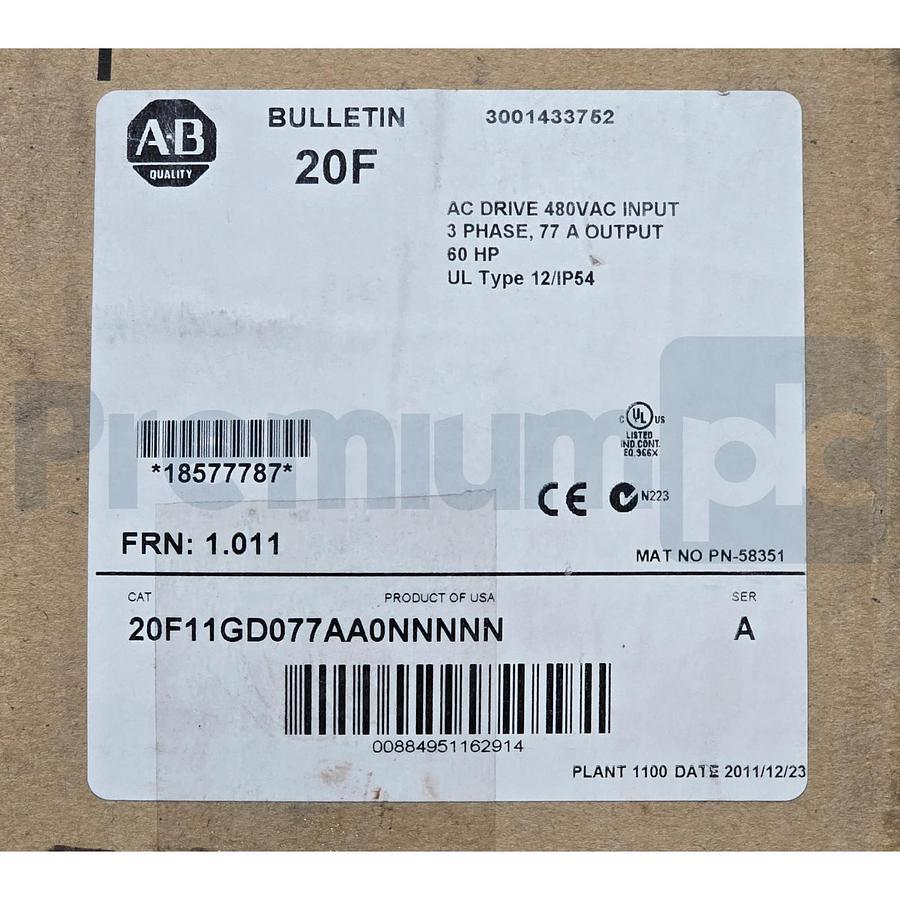 Allen Bradley 20F11GD077AA0NNNNN /A PowerFlex 753 AC Drive 480V 60HP NSMP (read)