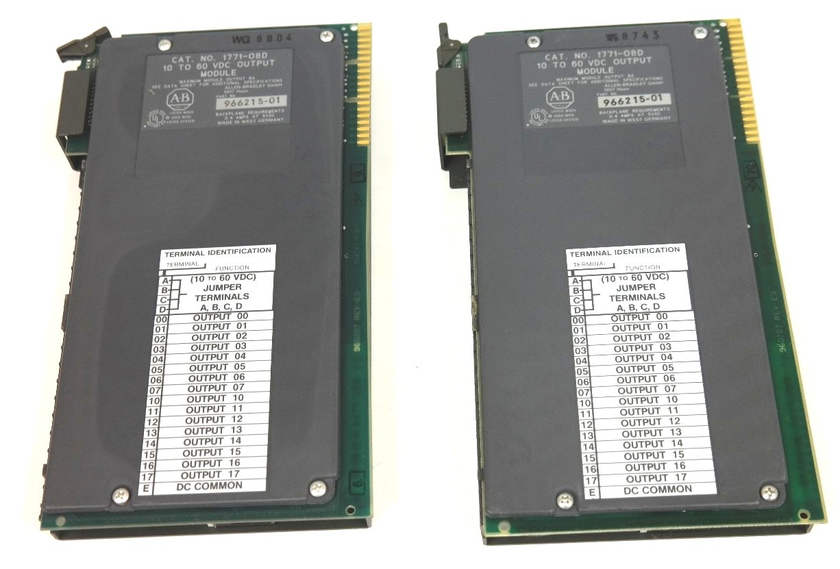 Used LOT OF 2 ALLEN BRADLEY 1771-OBD 10 TO 60 VDC OUTPUT MODULES P/N: 966215-01