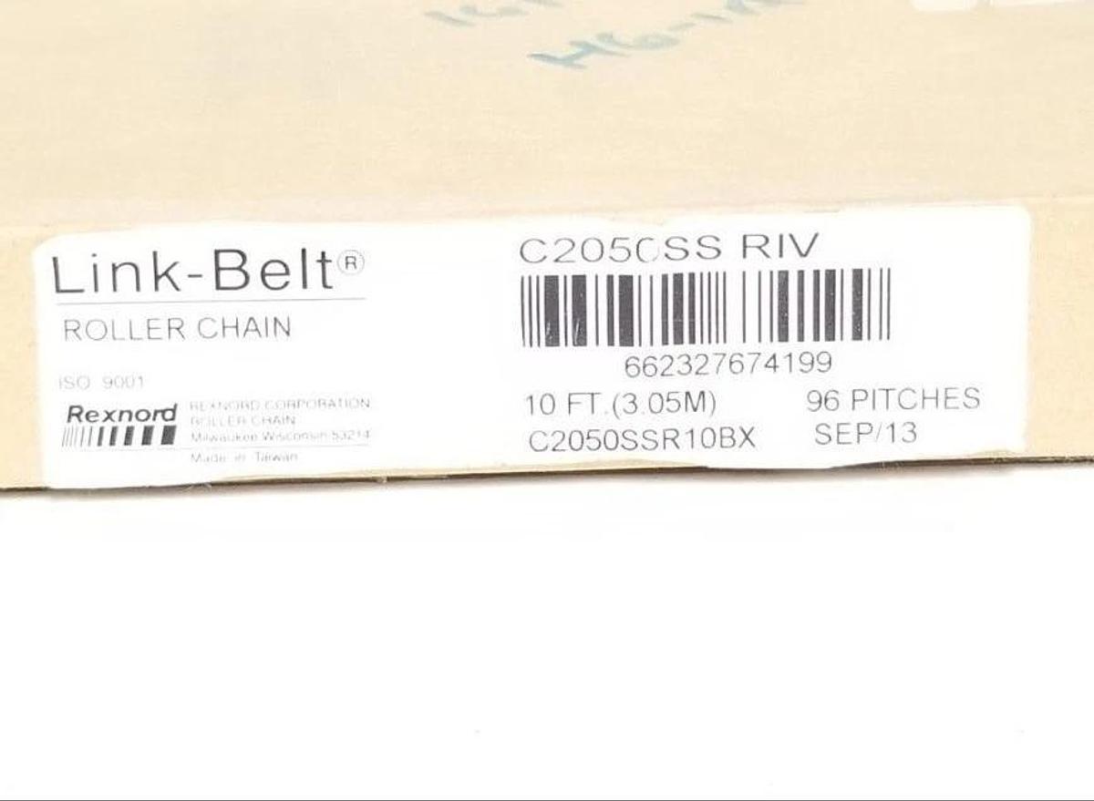 NIB REXNORD C2050SS RIV LINK-BELT ROLLER CHAIN C2050SSR10B 10FT 3.05M 96 PITCHES
