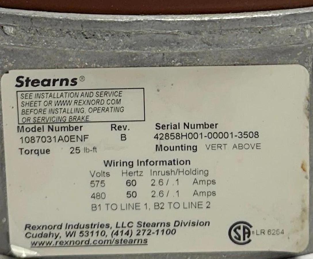 STEARNS 1087031A0ENF Rev. B BRAKE ASSEMBLY 25LB-FT VERTICAL MOUNT 480-575V NSNP