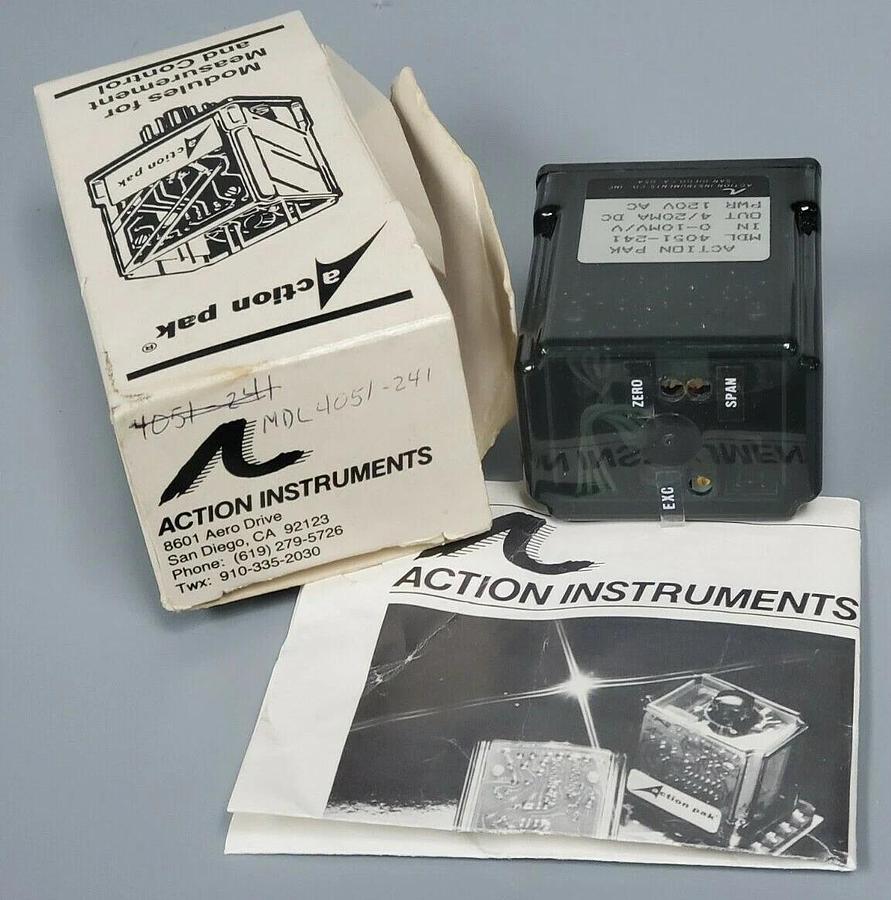Used NIB ACTION INSTRUMENTS MDL: 4051-241 STRAIN GAUGE AMPLIFIER 0-10MV/V 4/20MA DC