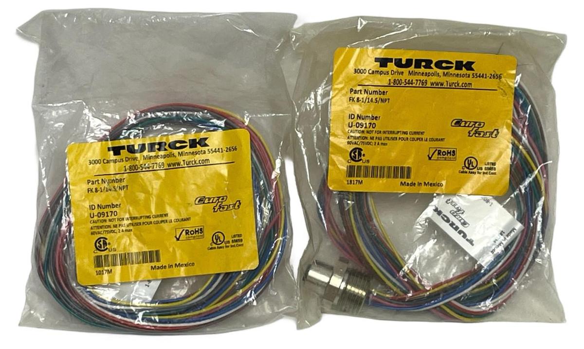 Used Lot of 2 Turck FK 8-1/14.5/NPT M12 Female Receptacle Cable 8-Pin 1M NEW SEALED