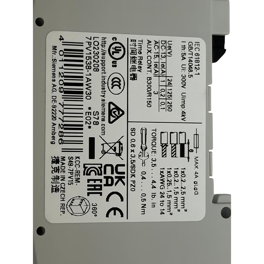 Used Lot of 2 Siemens 7PV1538-1AW30 SIRIUS Time Relay Off-Delay 12-240VAC/DC New