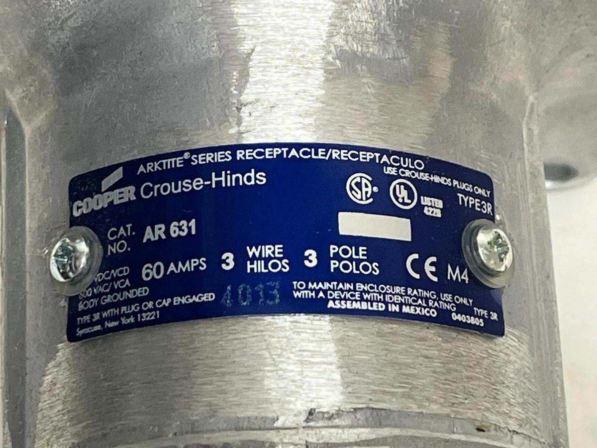 Used COOPER Crouse-Hinds AR631 Arktite Receptacle | 60A 3P 4W | 600VAC | NSMP