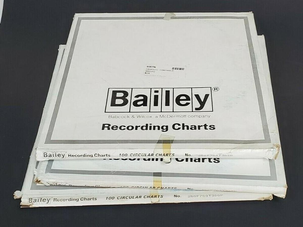 Used LOT OF 3 BOXES OF 100 NEW BAILEY 250F700T30 RECORDING CHARTS 11.125" 00045492