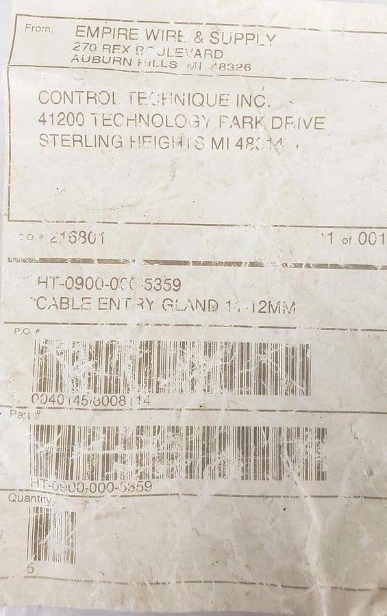 LOT OF 5 NEW EMPIRE WIRE HT-0900-000-5359 CABLE ENTRY GLANDS 11-12MM KDT/Z11