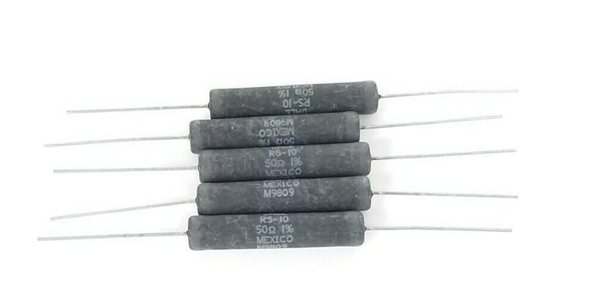 Used LOT OF 5 NEW DALE RS-10 RESISTORS RS10, 50OHMS 1%