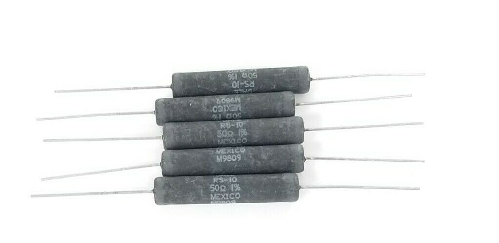 Used LOT OF 5 NEW DALE RS-10 RESISTORS RS10, 50OHMS 1%