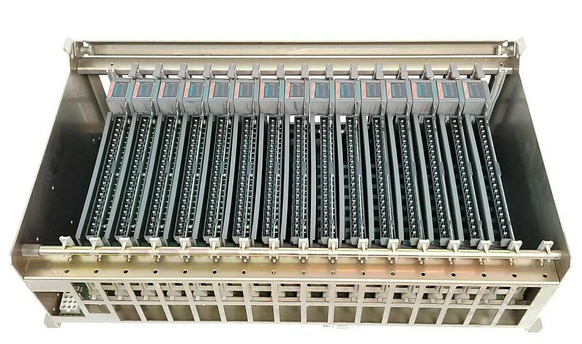 Used ALLEN BRADLEY 1771-A4B 16 SLOT I/O CHASSIS SER. B REV. K01 W/ 15 1771-IAD SER. D