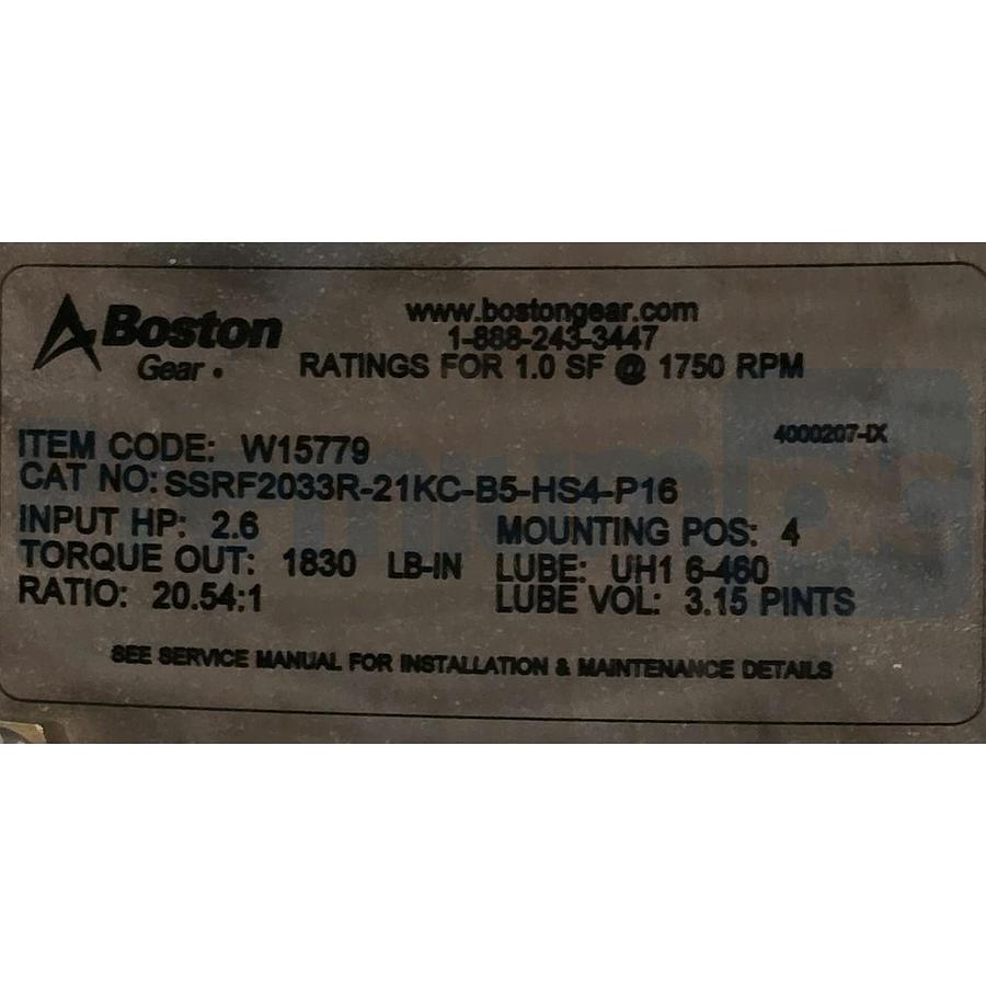 Used Boston Gear SSRF2033R-21KC-B5-HS4-P16 | W15779 SS2000R Washdown Gear Drive NSNP