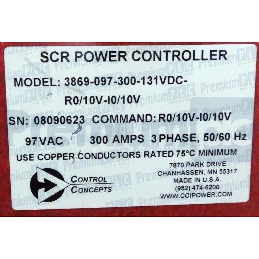 CONTROL CONCEPTS 3869-097-300-131VDC-R0/10V-I0/10V SCR POWER CONTROLLER 97V 300A