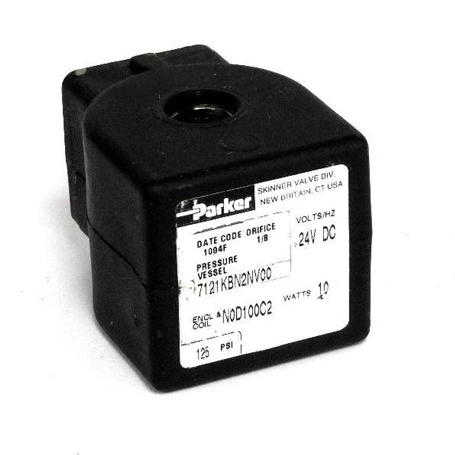 Used PARKER 7D100C2-14-1SHF7 SOLENOID VALVE COIL 24VDC 10W, 7121KBN2NV00