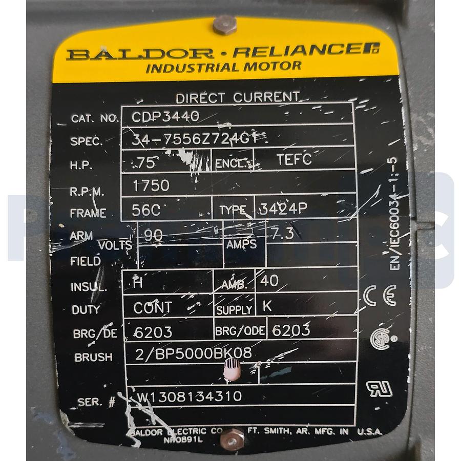Used Baldor CDP3440 DC Motor 0.75HP, 1750RPM, DC, 56C, 3428P, TEFC, F1, N NSNP (read)