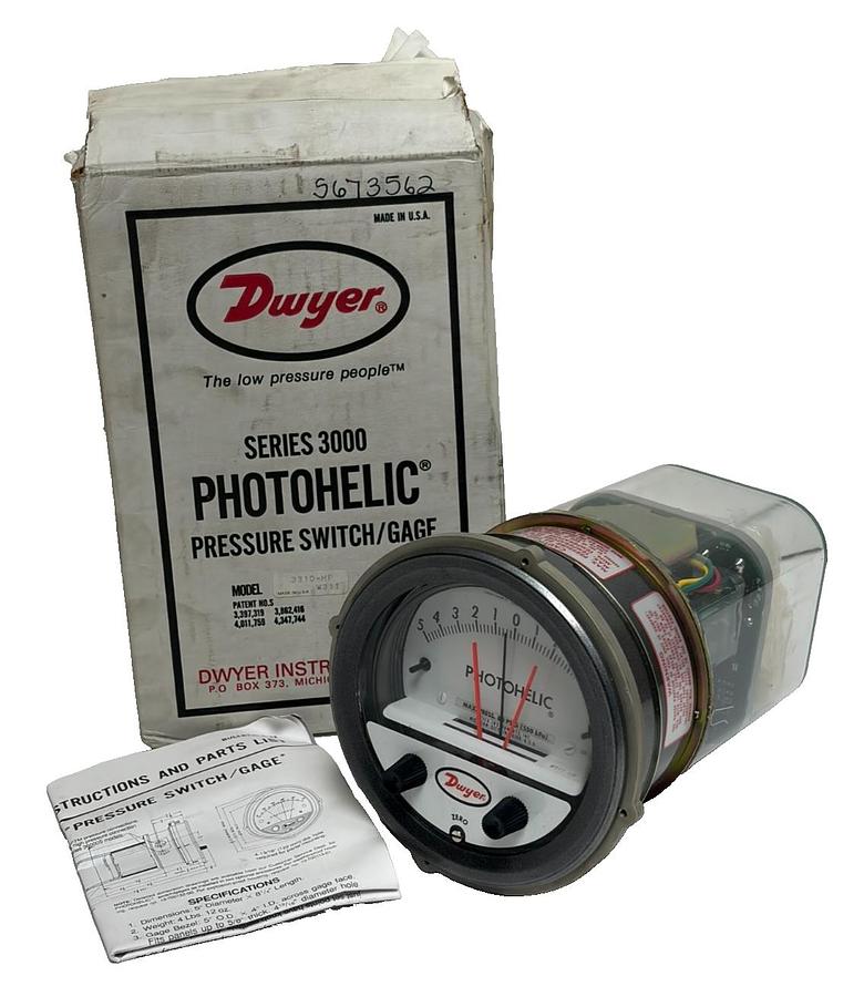 Used Dwyer 3310-HP Photohelic Pressure Switch Gage 5-0-5 Inches Water New Surplus