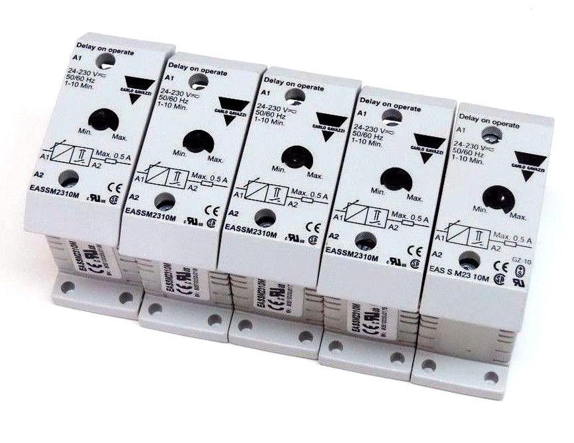 Used LOT OF 5 CARLO GAVAZZI EAS-S-M23-10M MINI E-TIMER 24-230V, 1-10 MIN, EASSM2310M