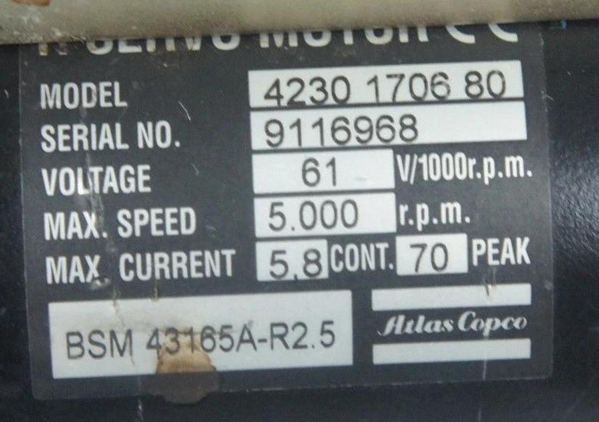 Used ATLAS COPCO 4230 1706 80 NUT RUNNER 61V / 1000RPM 4230170680