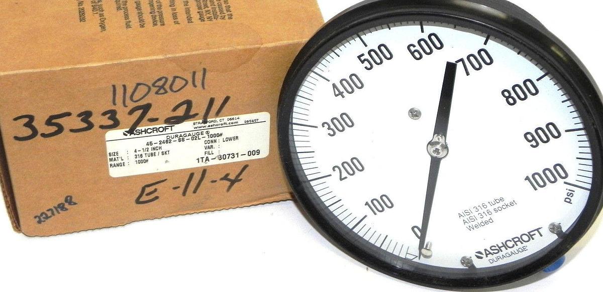 NIB ASHCROFT DURAGAUGE 45-2462SS-02L-1000#, 452462SS02L, SIZE: 4-1/2''